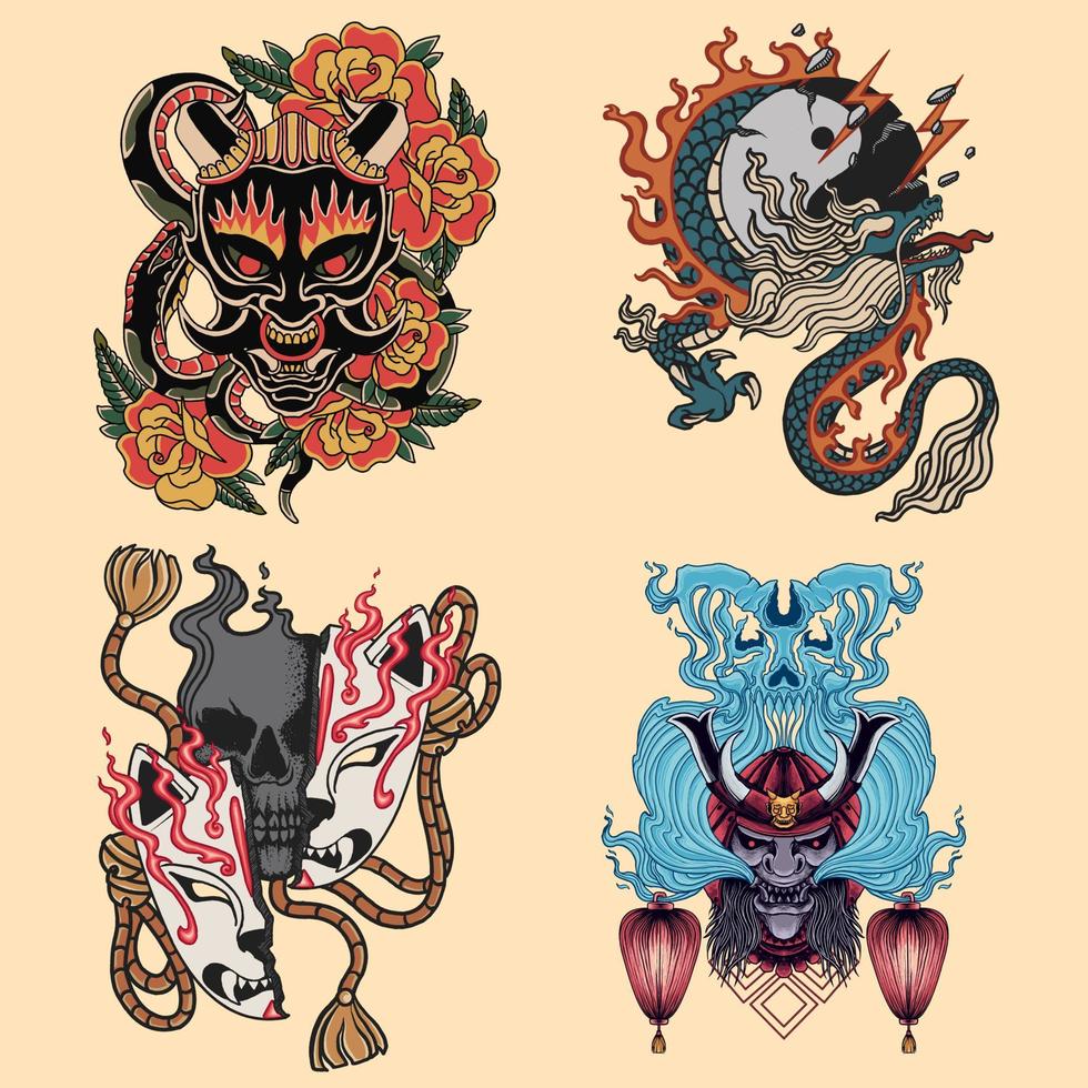 japanese art style vector