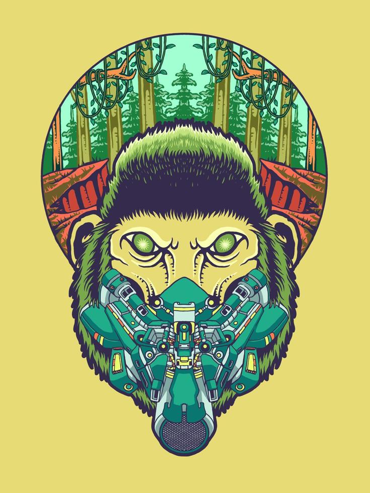 ape with cyborg mask vector