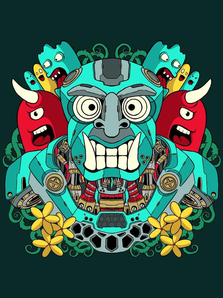 cyborg tiki mask vector