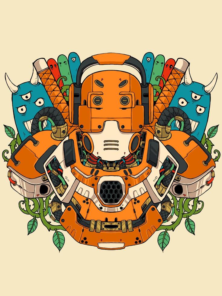 doodle robot illustration vector
