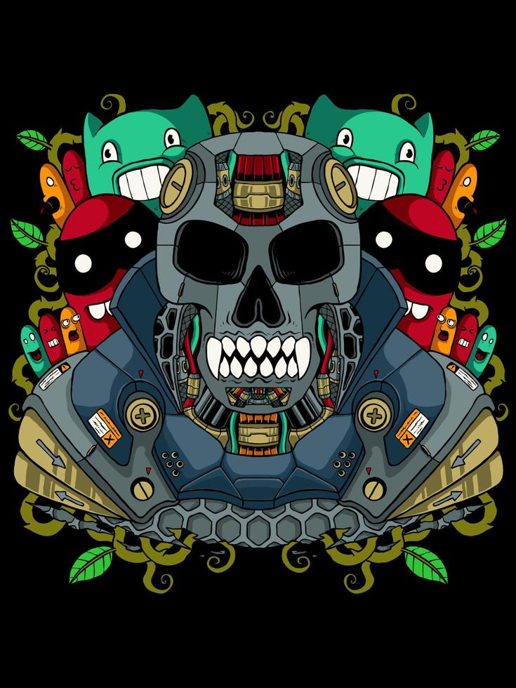 skull cyborg vector illustration