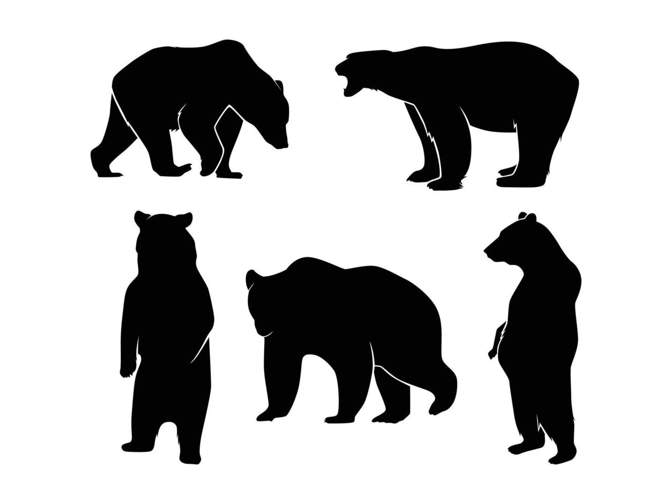 Set of Bears Silhouette Isolated on a white background - Vector Illustration