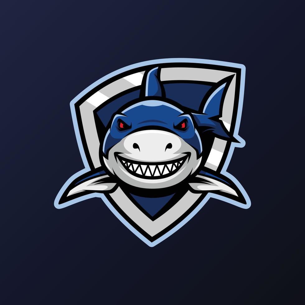 tiburón con escudo mascota logo vector ilustración diseño - animales mascota logo