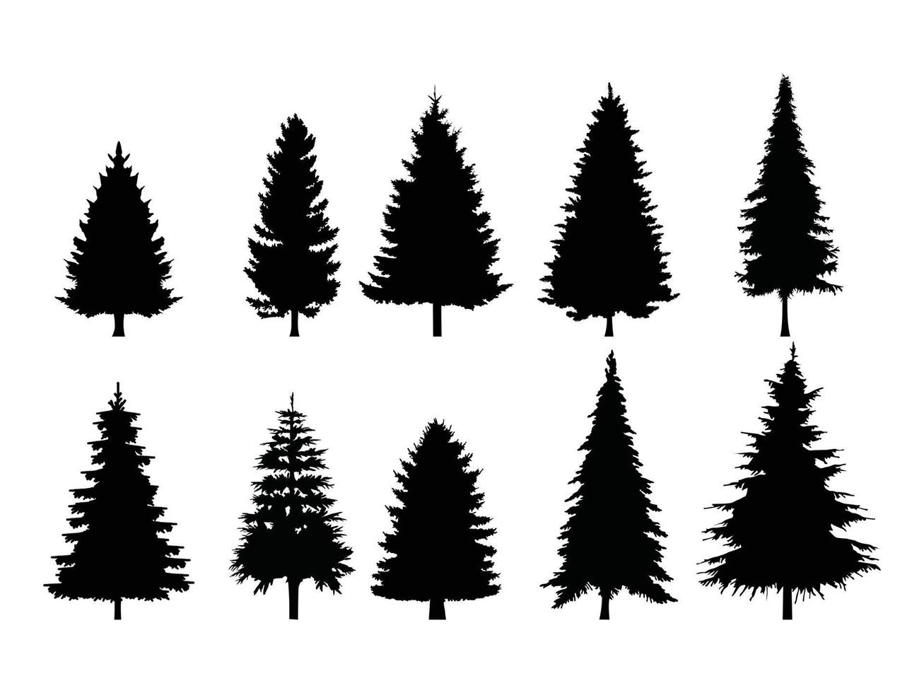 Set of Pine Trees Silhouette on a white background. vector