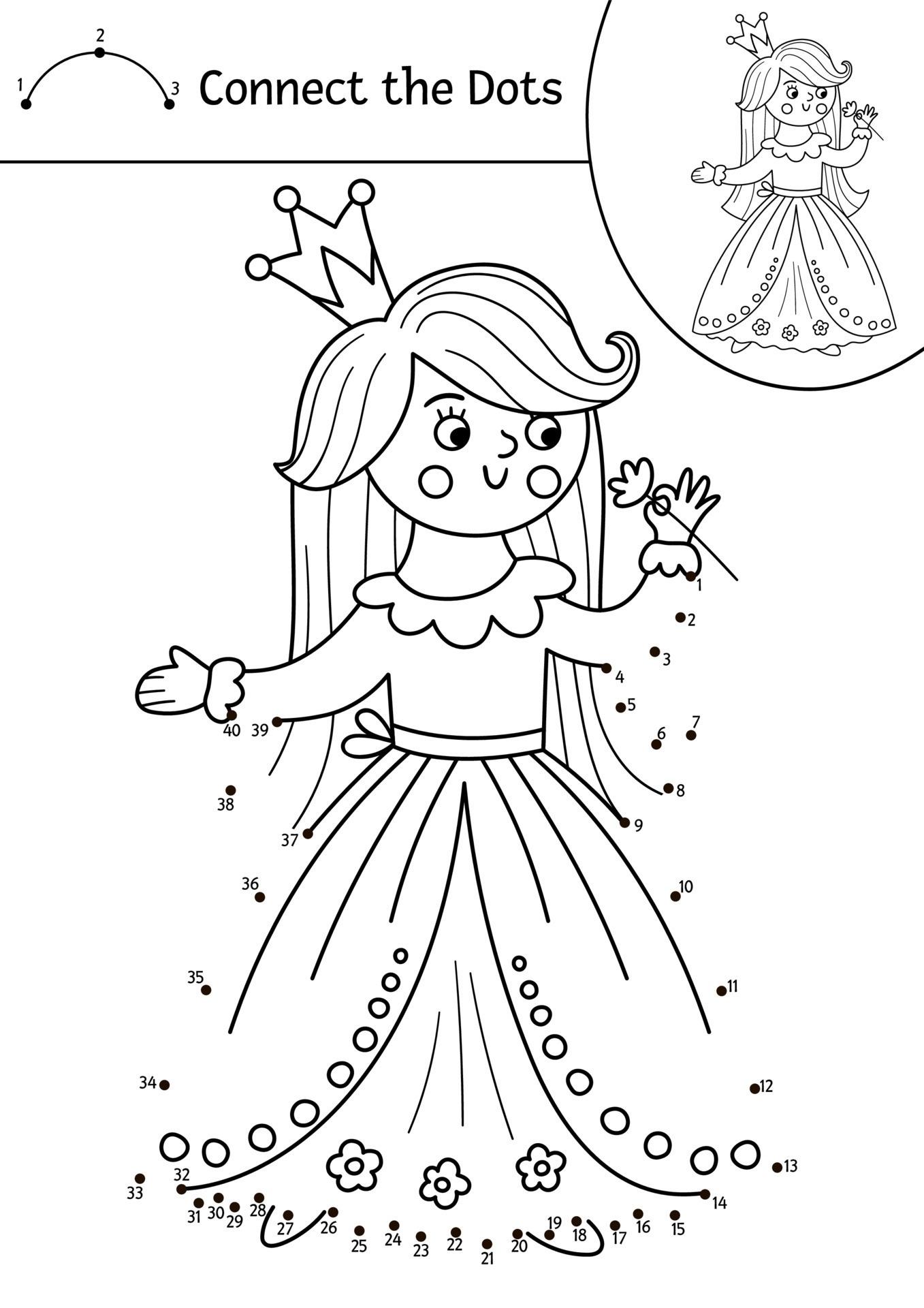 Vector Dot to dot And Color Activity With Cute Princess And Flower Vector Dot to dot And Color Activity With Cute Princess And Flower
