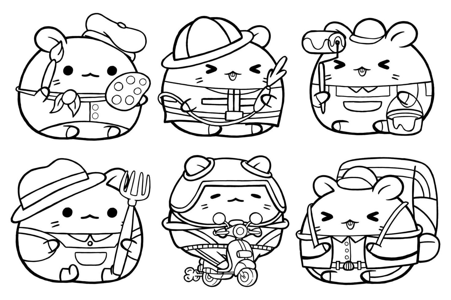 Set vector outline illustration of cute hamster character for coloring book