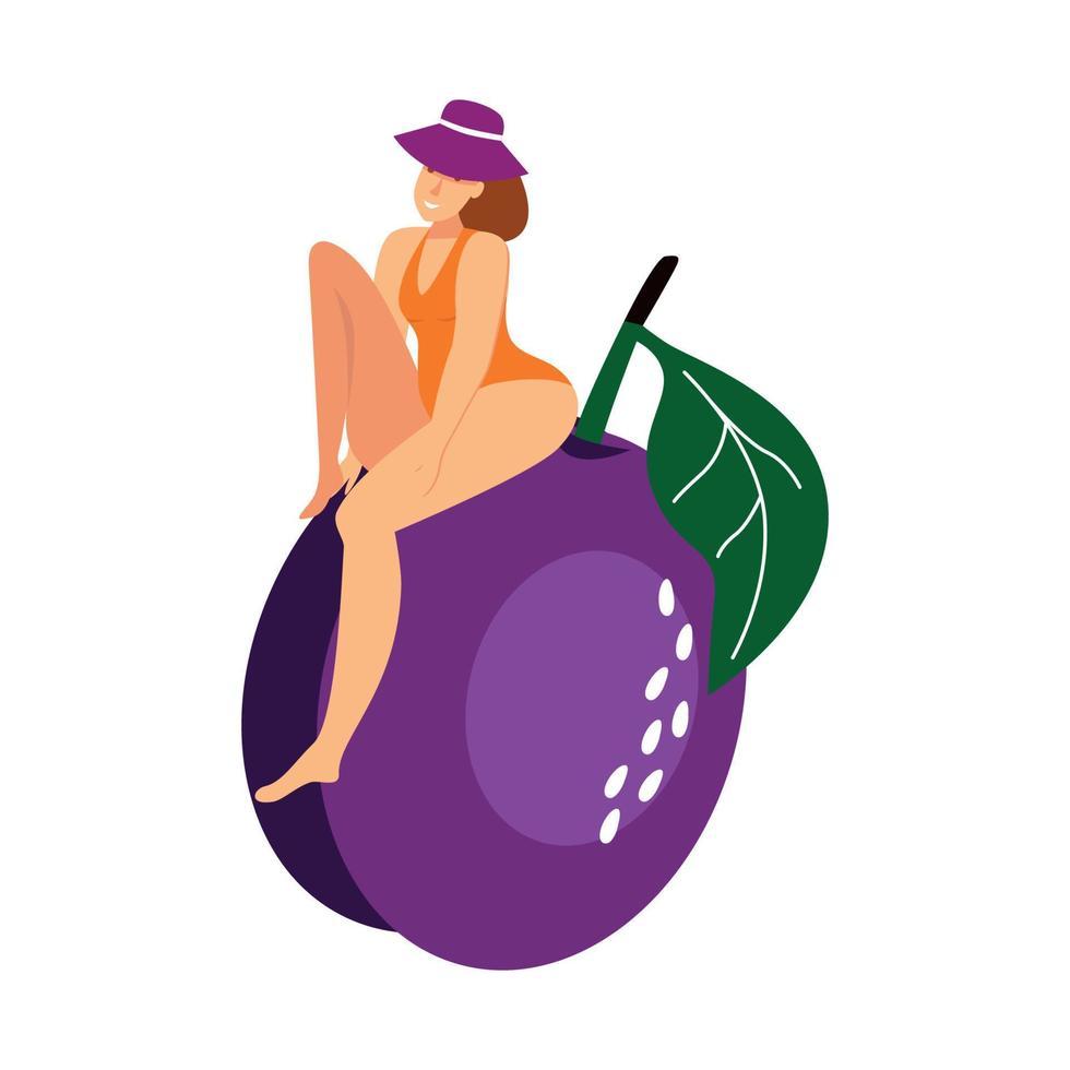 chica con fruta vector