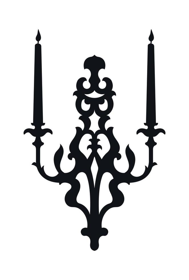 Black and white candle and candlestick isolated on white background. Elements for decoration. vector