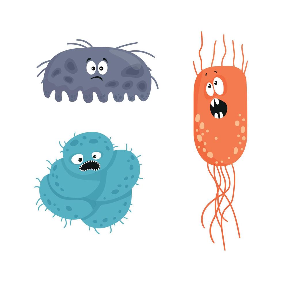 conjunto de bacterias con emociones vector