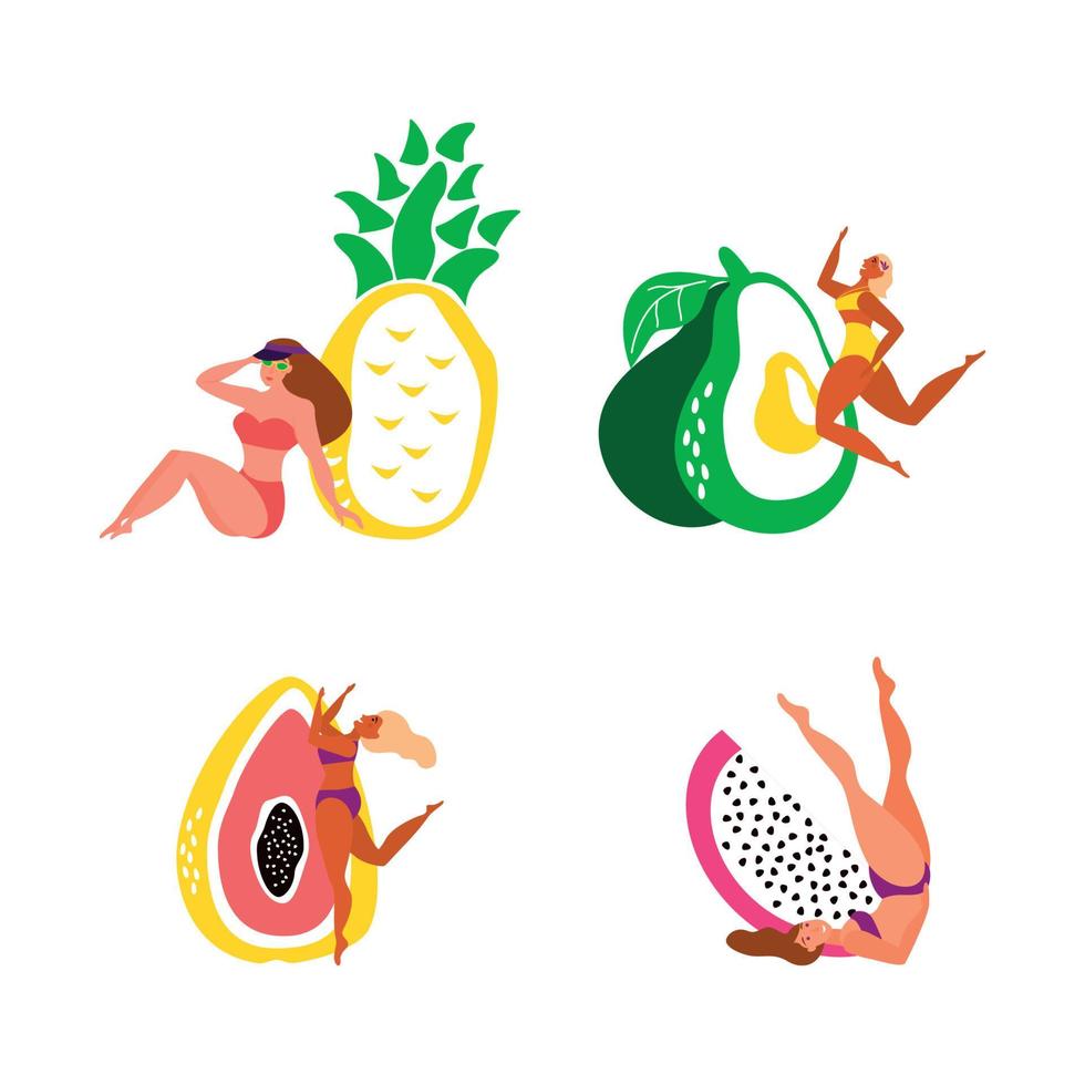 ilustraciones de chicas con frutas vector