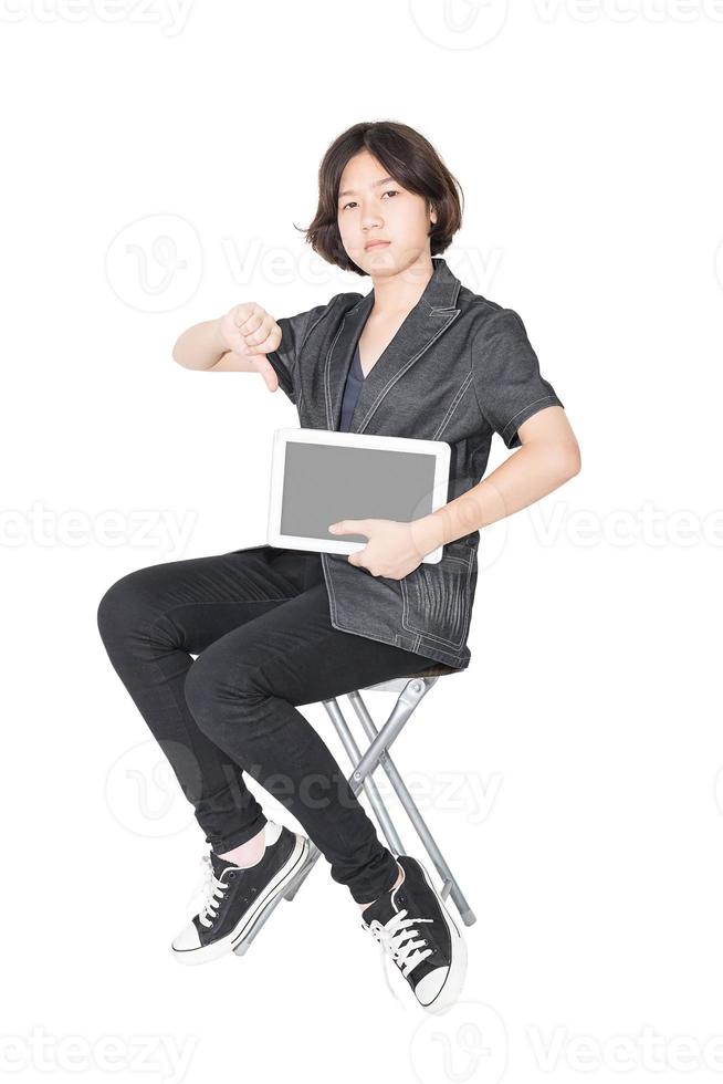 Women sit on chair with using mobile phone photo