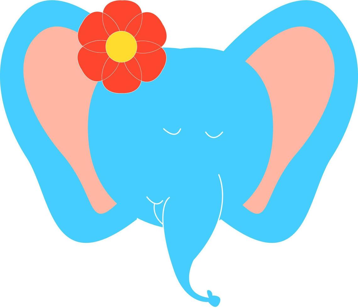 Elephant with flower, illustration, vector on white background.