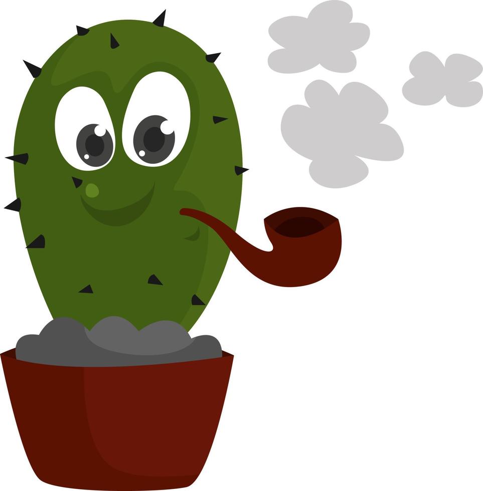 Cactus smoking, illustration, vector on white background.