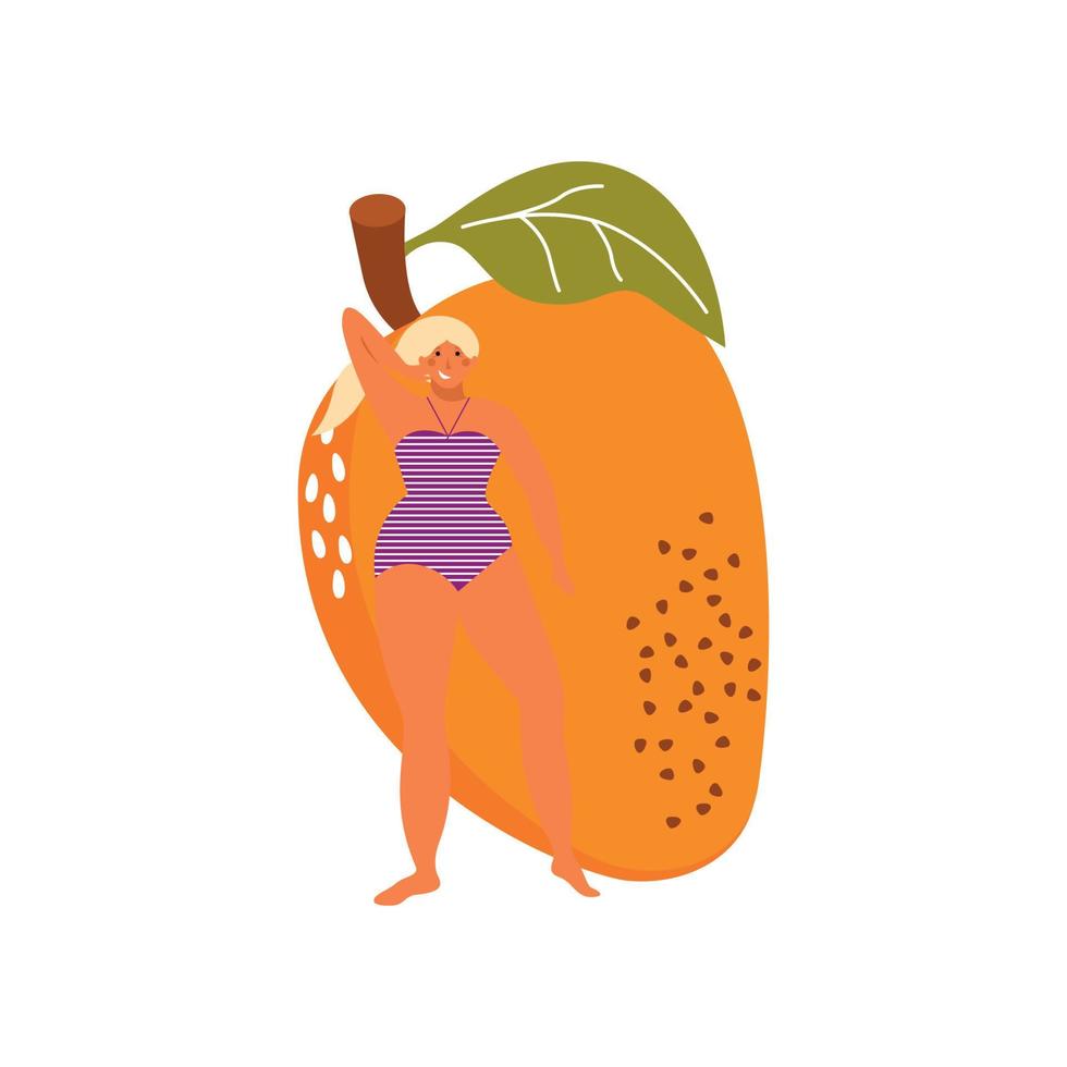 chica con fruta vector