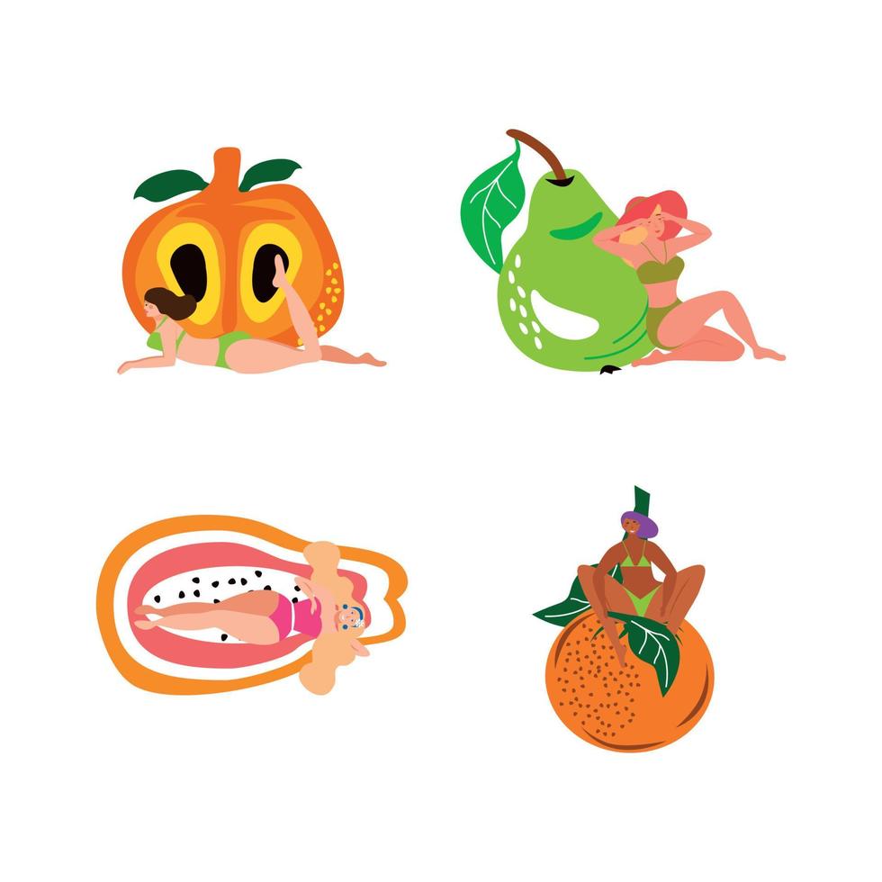 ilustraciones de chicas con frutas vector