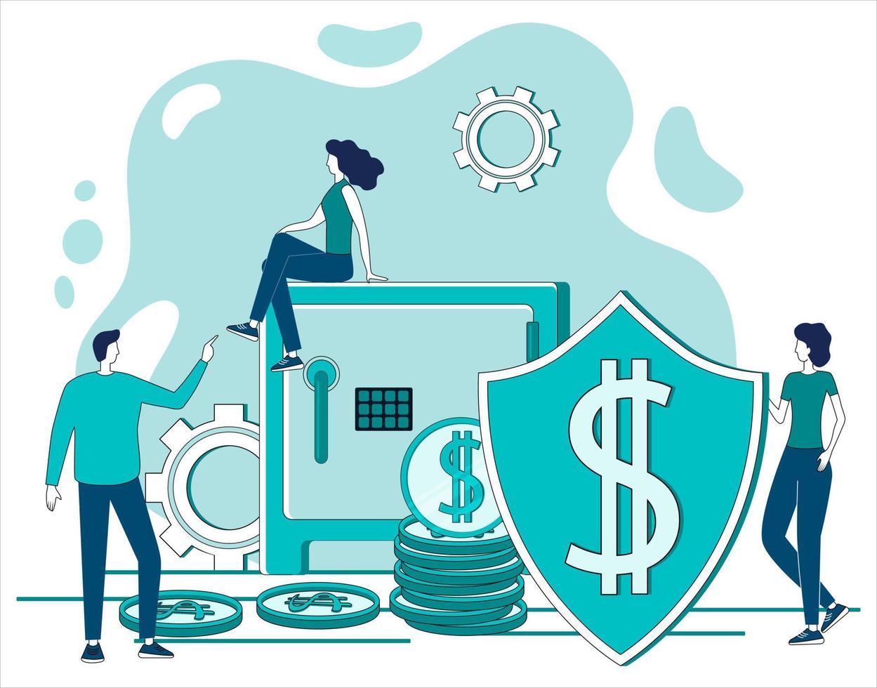 Secure banking operations.Financial services and operations.The concept of providing banking services and ensuring secure payments.Flat vector illustration.