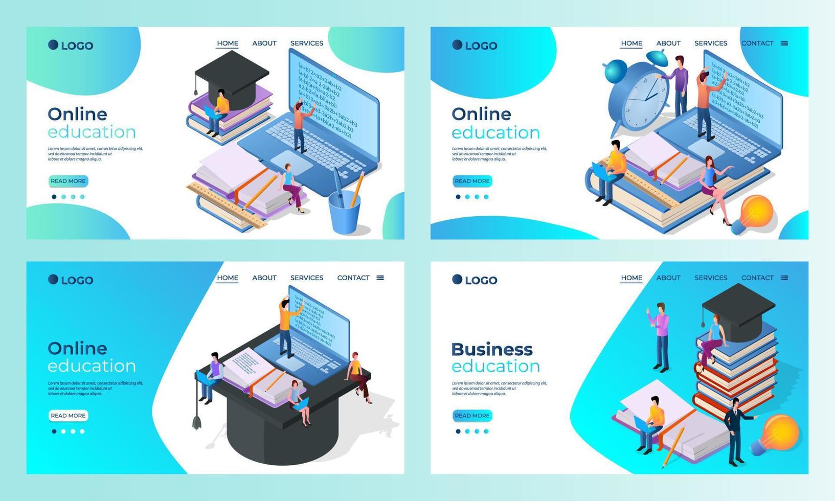 A set of landing page templates.Online education.Templates for use in mobile app development.Flat vector illustration.