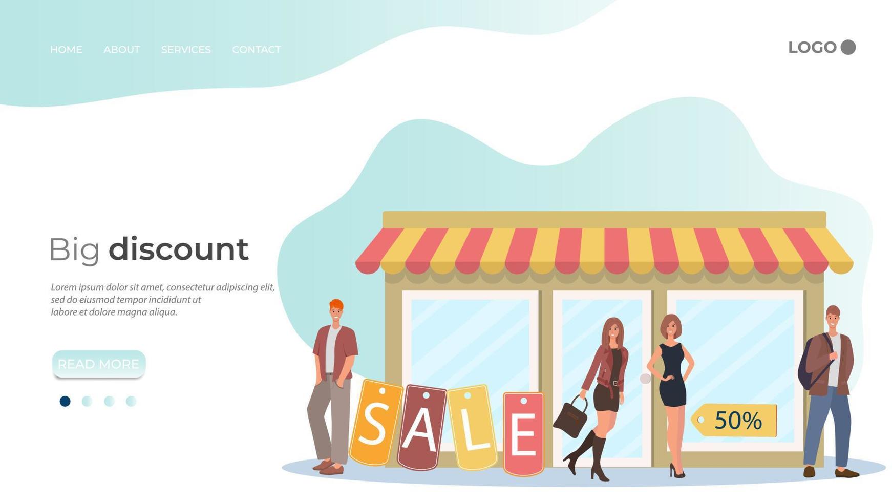 People rush to the sale.Black Friday and big discounts.Attracting customers and training staff .Flat vector illustration.The template of the landing page.