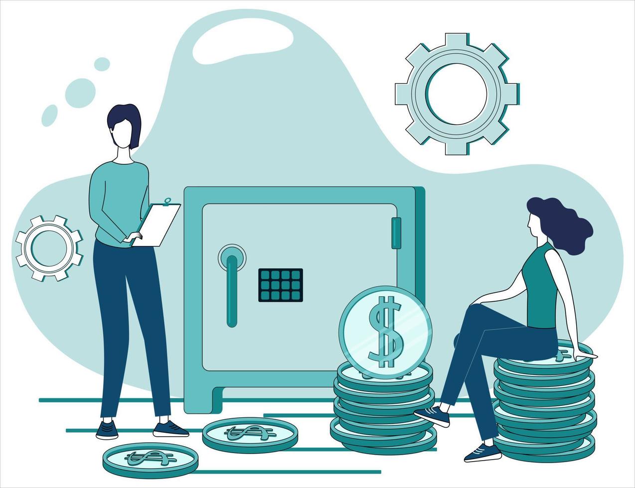 Banking operations.Financial services and operations.The concept of providing banking services and ensuring secure payments.Flat vector illustration.