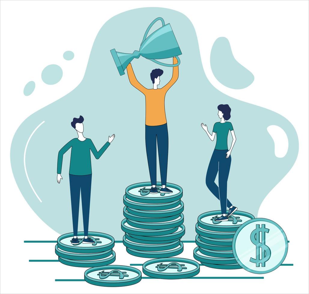 Financial success.People compare each other's financial achievements.The achievement of goals and competitive spirit.flat vector illustration.