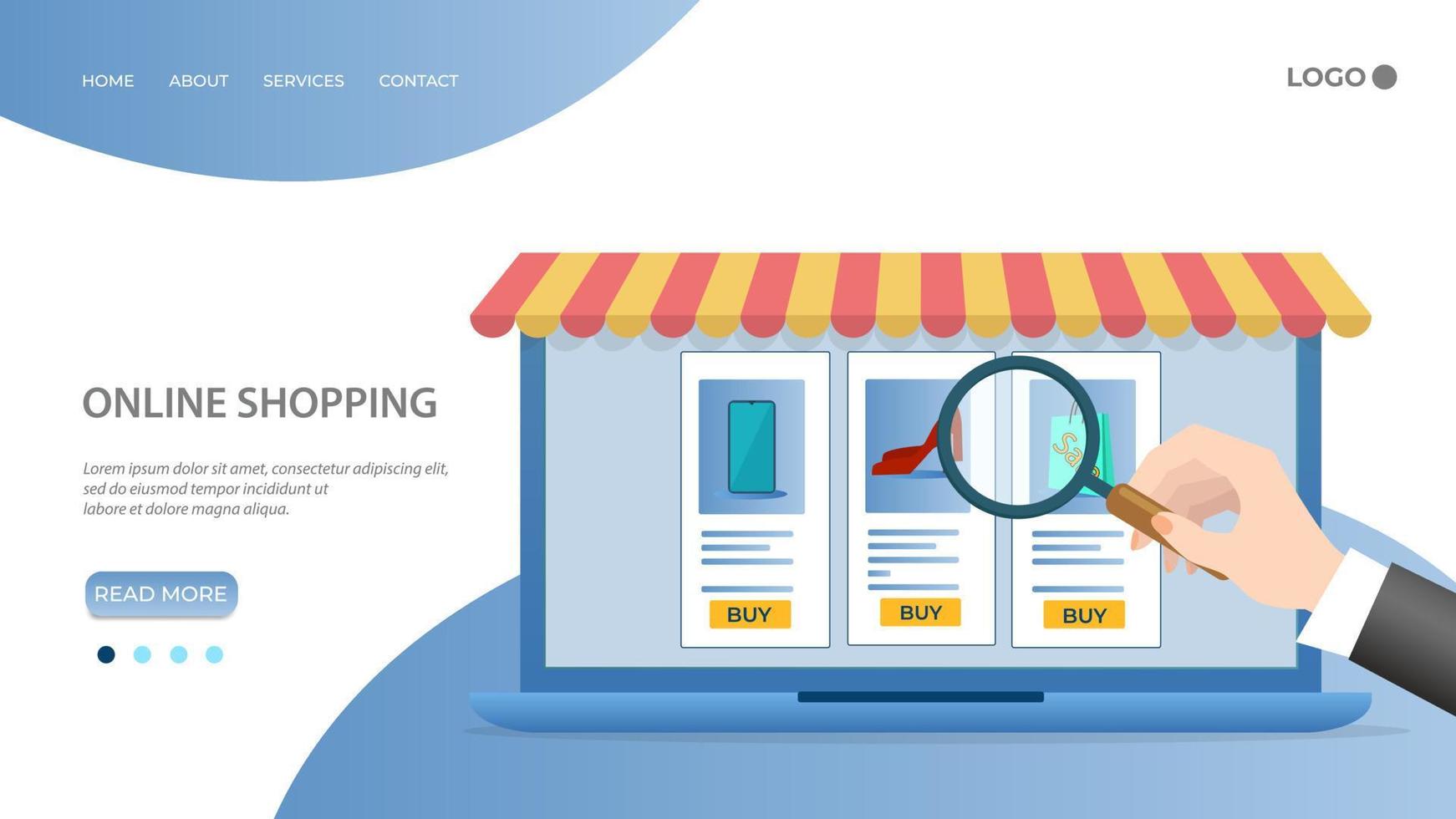 Online stores.People use gadgets to make purchases in an online store.The concept of online trading.Flat vector illustration.The template of the landing page.