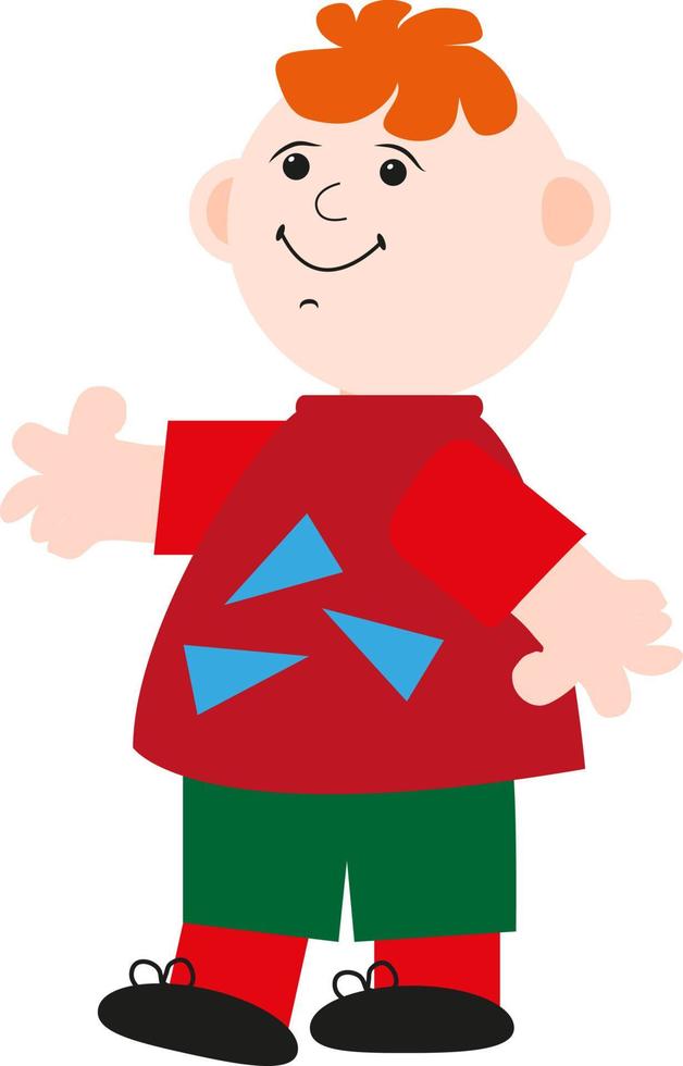 Boy with green shorts, illustration, vector on a white background.