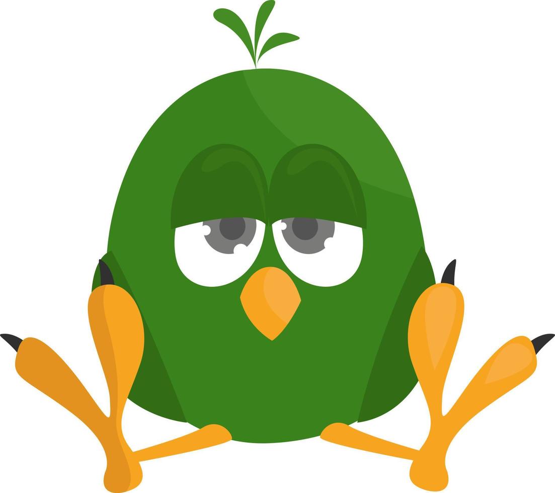 Tired green bird, illustration, vector on white background.
