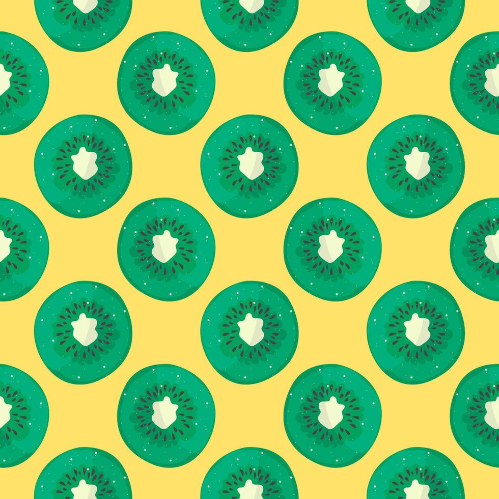 Green kiwi fruit,seamless pattern on yellow background. vector