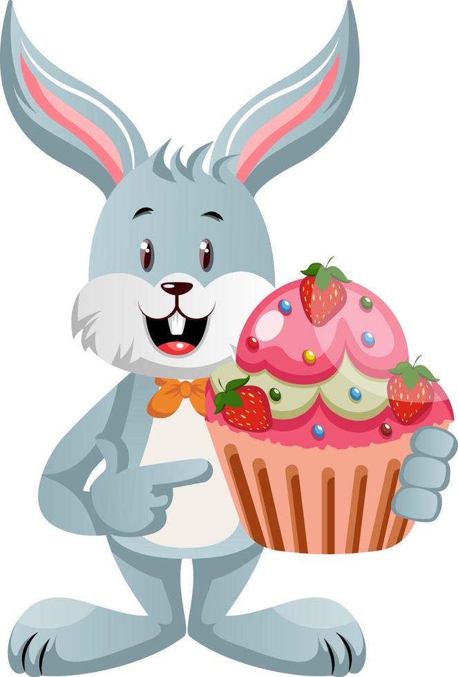 Bunny with cake, illustration, vector on white background.
