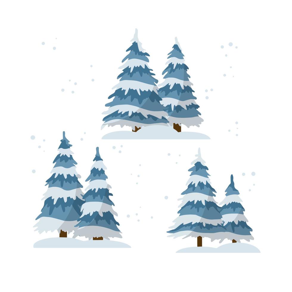 árbol de invierno nieve en las ramas. elemento de la naturaleza y los bosques. ilustración plana de dibujos animados. temporada de frio. adornos de año nuevo y navidad vector