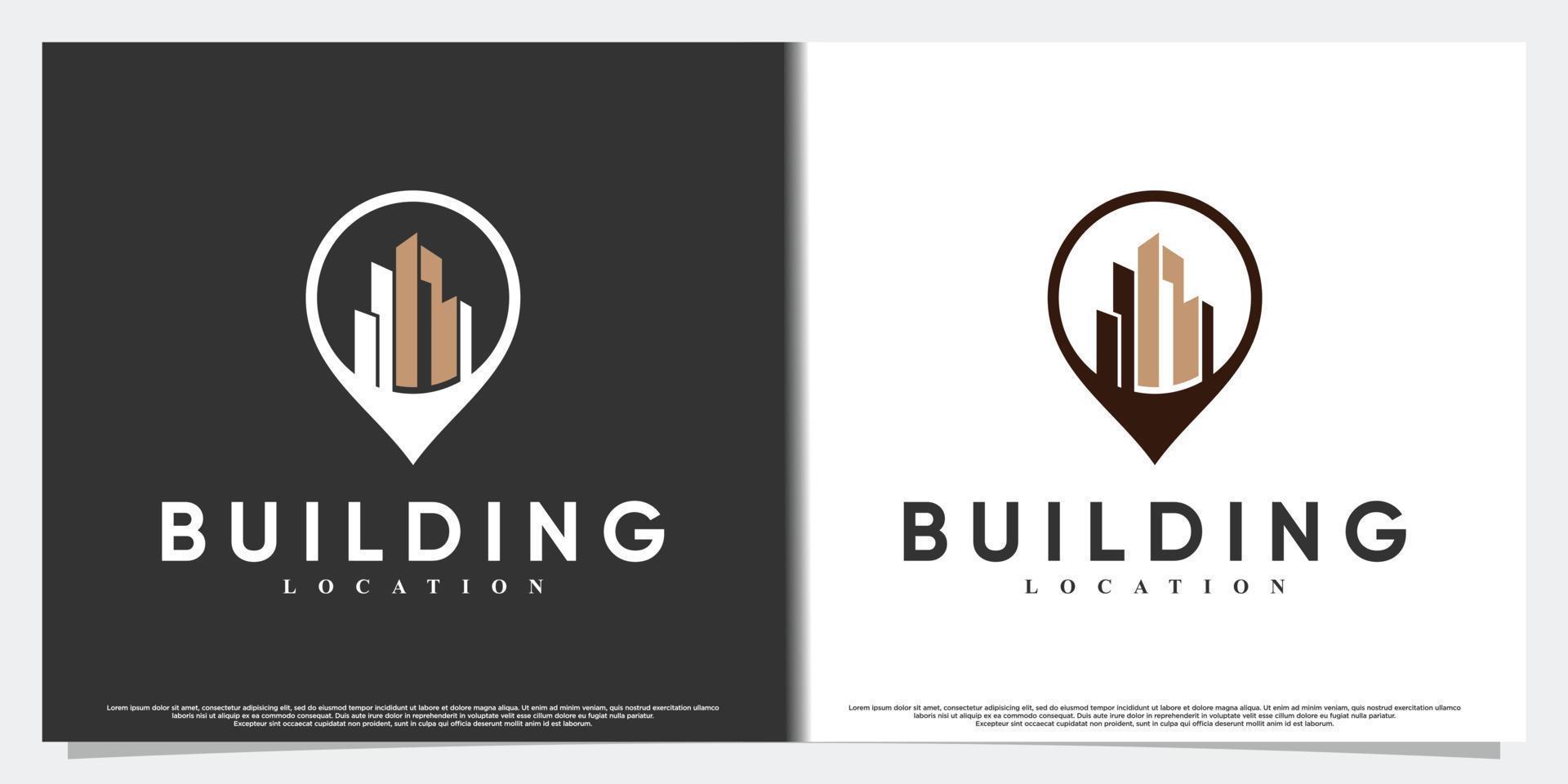 diseño de logotipo de icono de ubicación de edificio con vector premium de concepto moderno