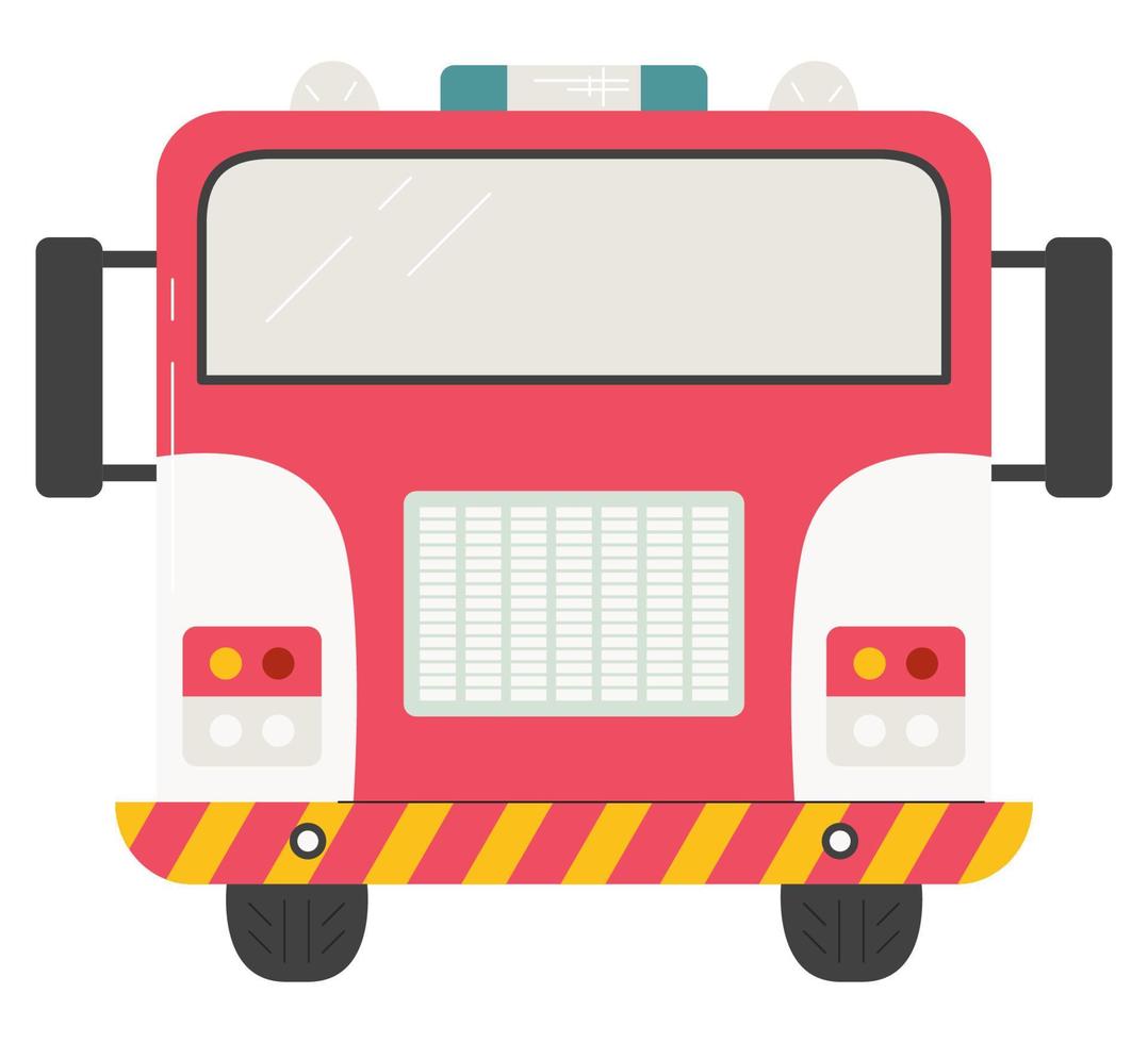 diseño de concepto de vista frontal de camión de bomberos. servicio de urgencias transporte municipal. vehículo de rescate rojo con alarma de sirena e hidrante de agua. asistencia urgente. ilustración vectorial plana aislada en blanco vector