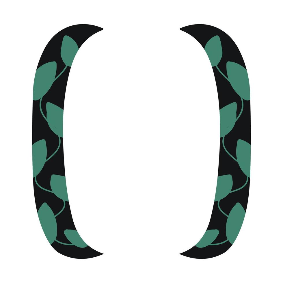 Black curly braces with green leaves vector illustration
