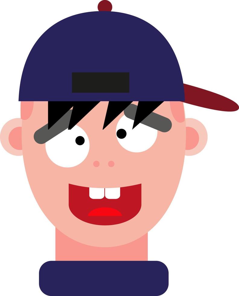 Chico loco con sombrero, ilustración, vector sobre fondo blanco.