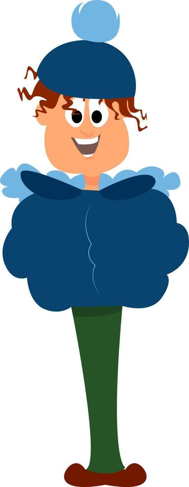 Boy in blue jacket, illustration, vector on white background.