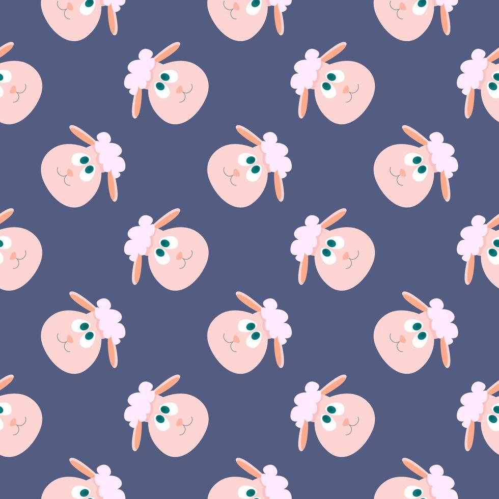 Baby sheep head,seamless pattern on dark blue background. vector