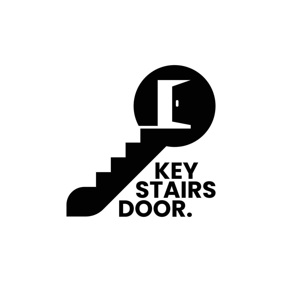 escaleras con logotipo de diseño creativo de llave y puerta vector