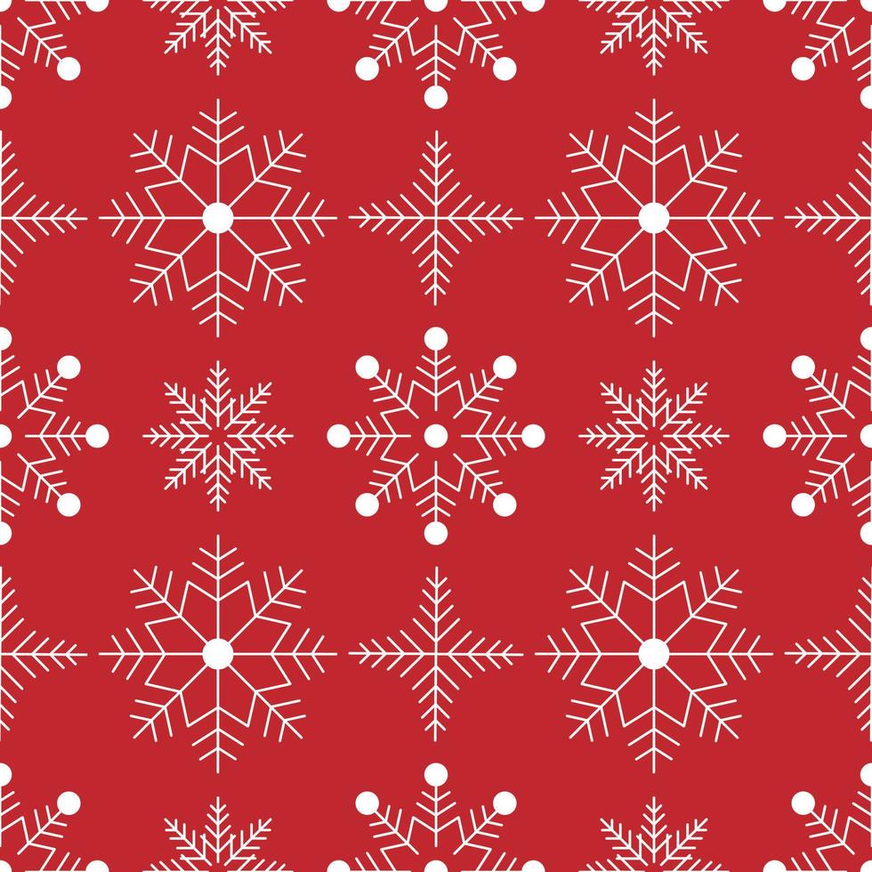 Seamless pattern of snowflakes on isolated red background. Vector for season celebration of New Year, Christmas, Winter holidays. Snowfall background for greeting cards, scrapbooking, wallpaper.