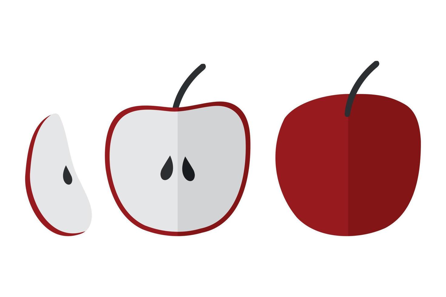 isolated vector set, whole and slice of apple