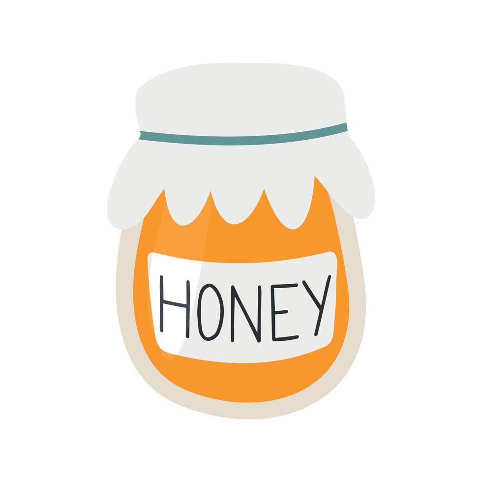 Vector flat illustration with a jar of honey. Design elements for christmas card, poster, invitation, poster, packaging.