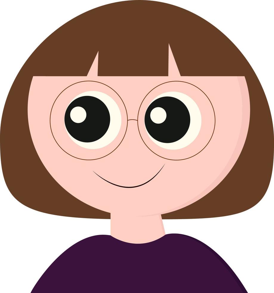 una chica en una camisa violeta con gafas, vector o ilustración de color.