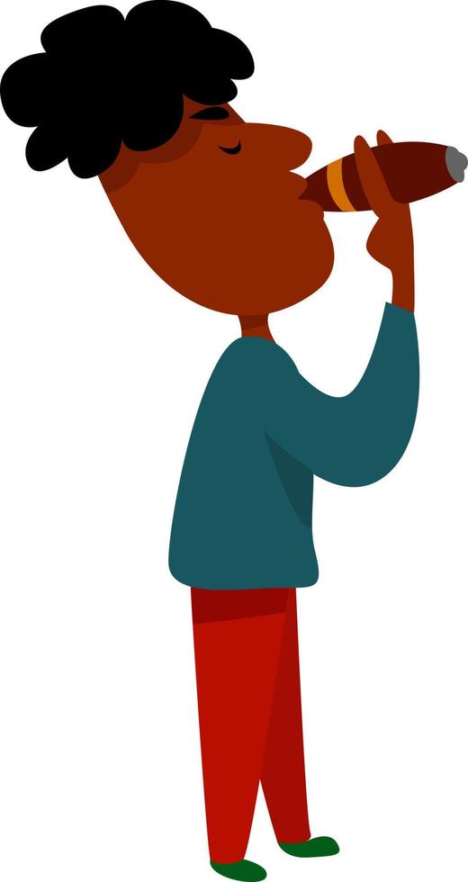 Boy smoking cigar , illustration, vector on white background