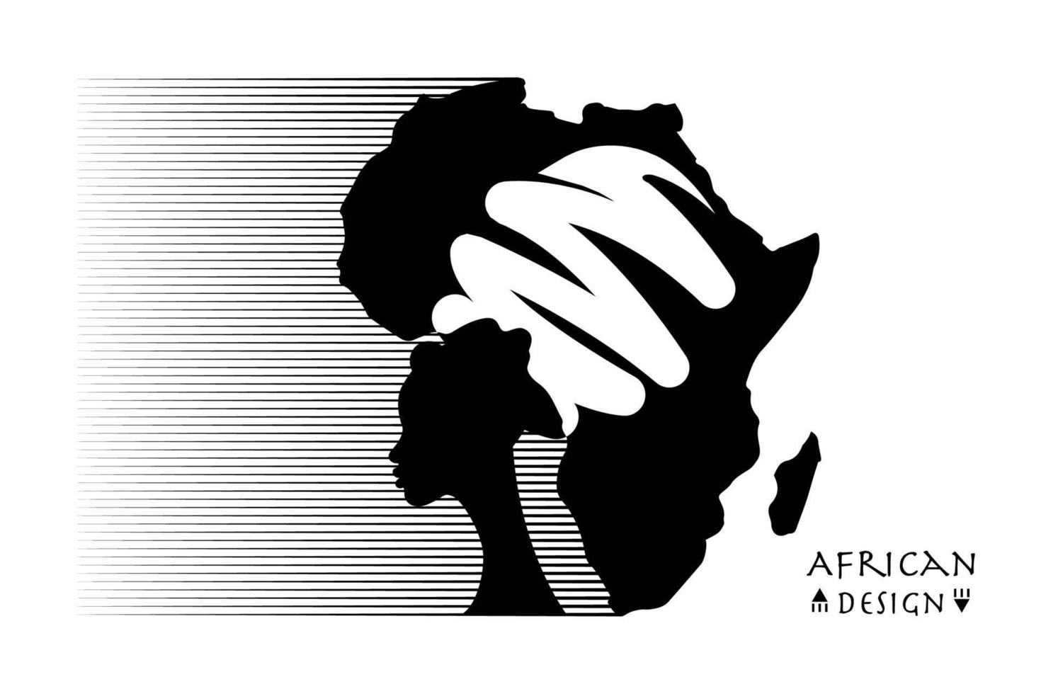 retrato de mujer africana en turbante étnico, silueta, mapa del continente africano. patria africana, diseño afro, plantilla de logotipo tribal, vector de banner aislado en fondo blanco