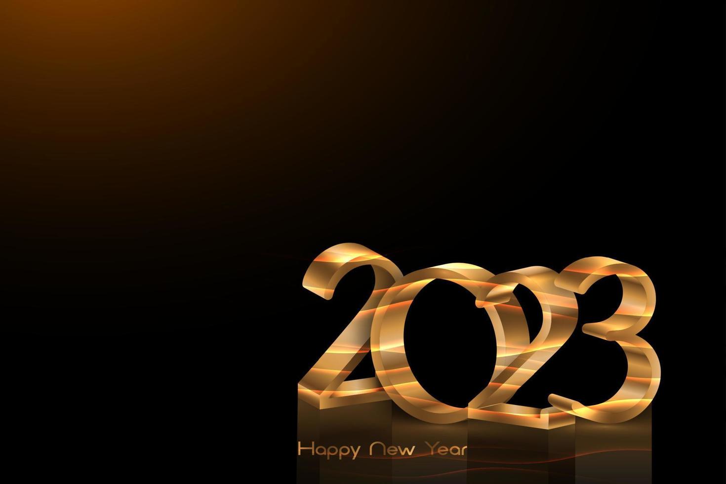 2023 golden 3D numbers, Happy New Year. banner template Christmas theme. Holiday design for greeting card, invitation, calendar, party, gold luxury vip, vector isolated on black background