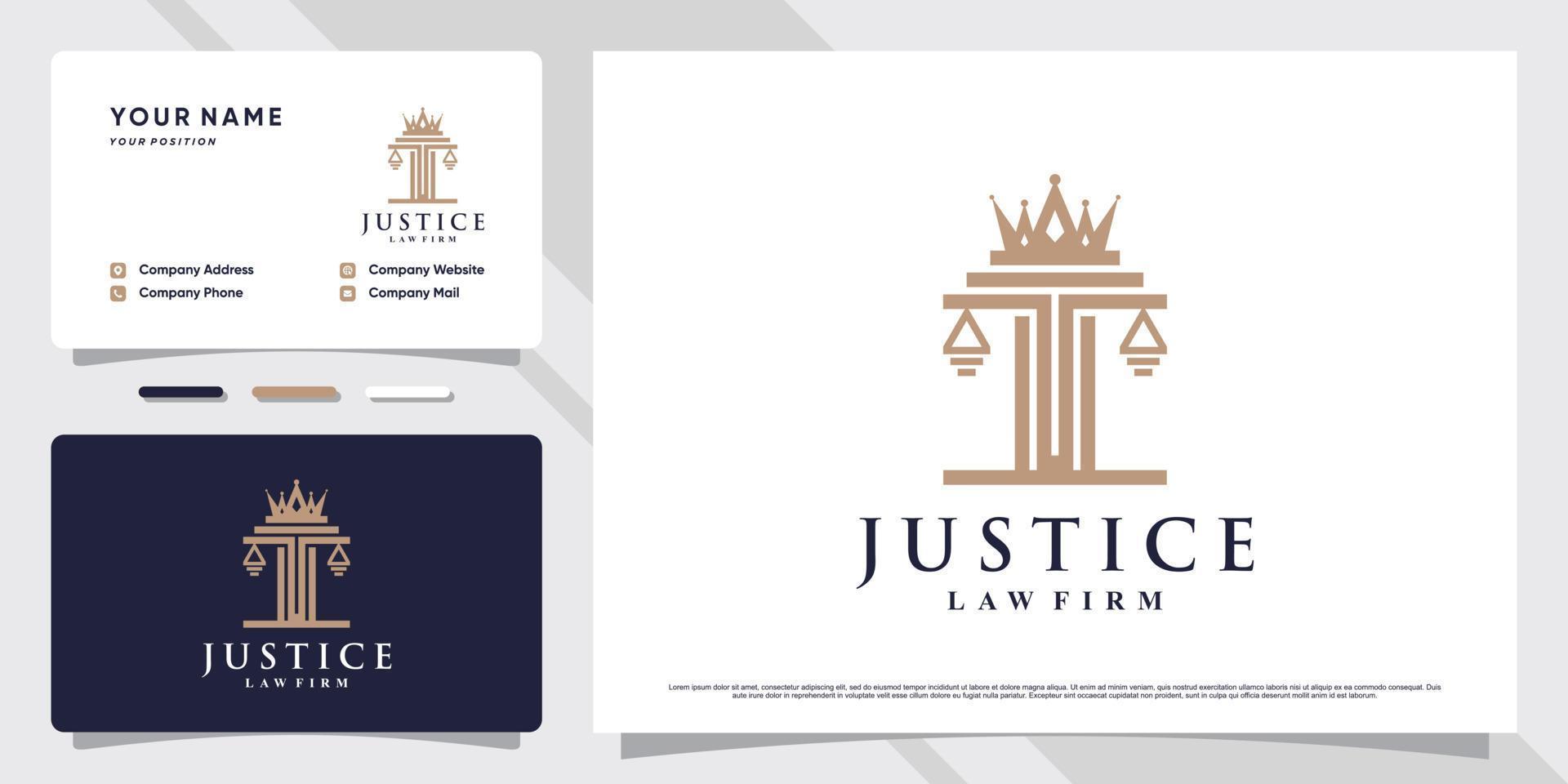 diseño de logotipo de bufete de abogados de justicia con concepto simple y plantilla de tarjeta de visita vector