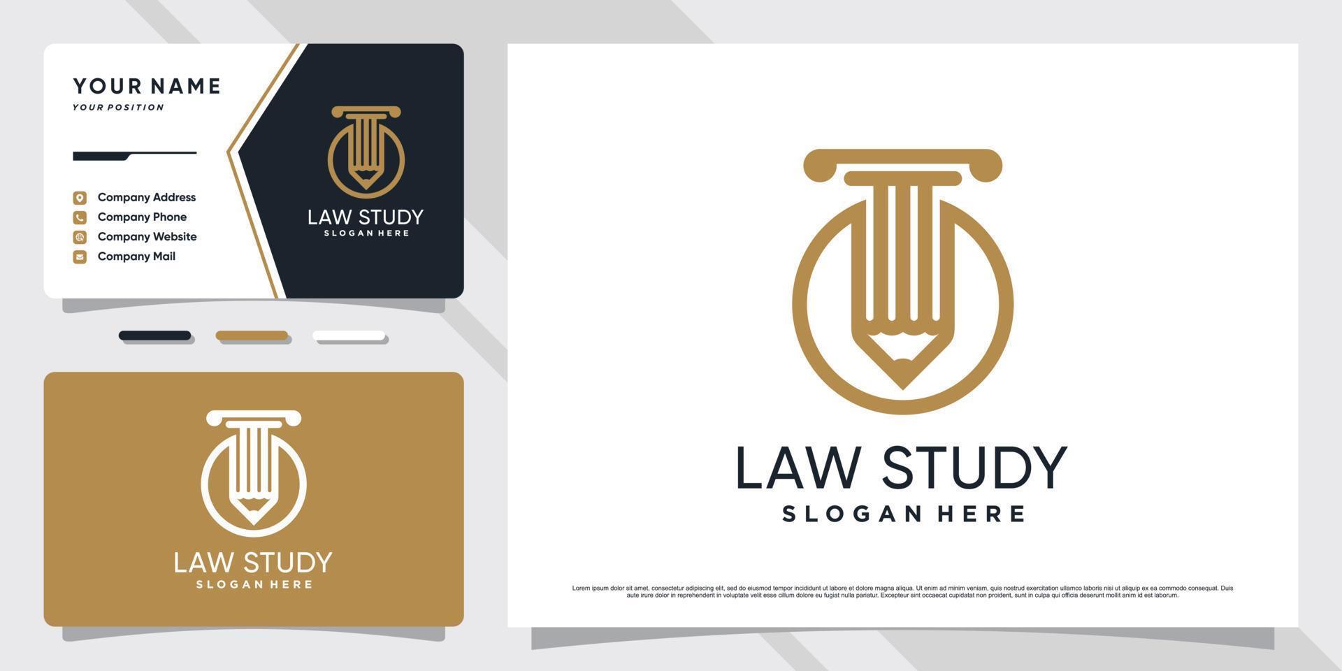 Symbol of law firm logo design with pencil icon and business card template vector