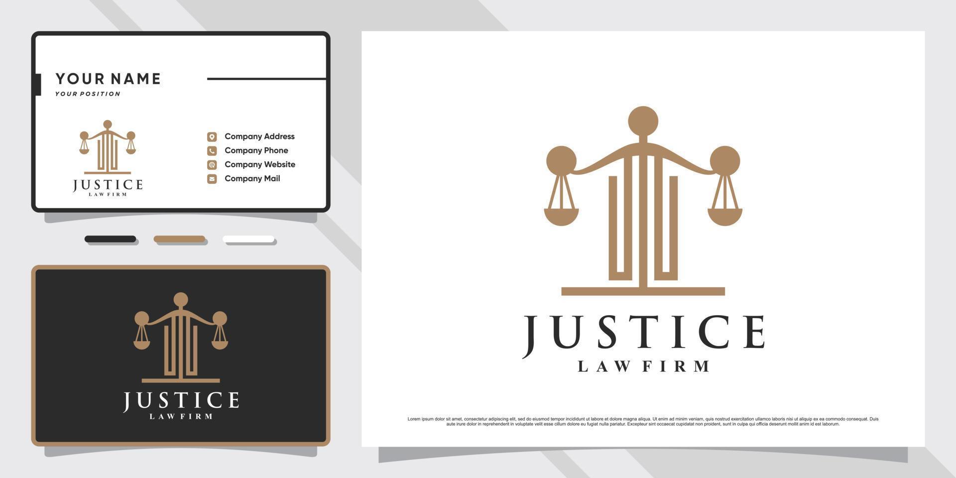 Justice law firm logo design with simple concept and business card template vector