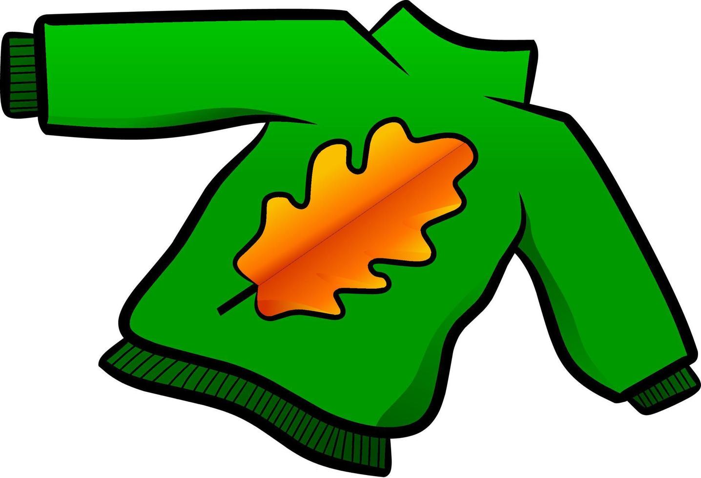 suéter verde con ilustración de vector de símbolo de hoja de roble. suéter con vector de signo de hoja de roble para logotipo, icono, símbolo, negocio, diseño o decoración. jersey estilo hygge