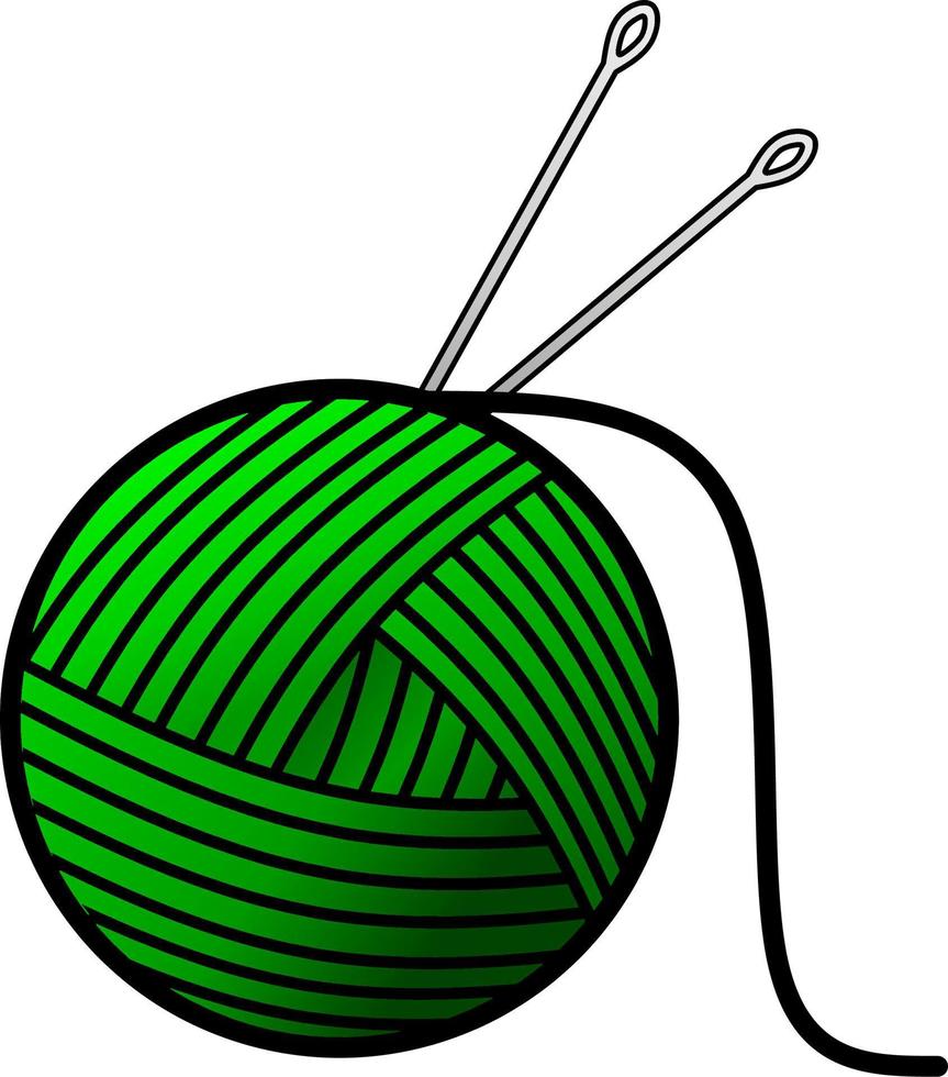 Yarn and needles isolated vector illustration. Green yarn vector for logo, icon, symbol, business, design or decoration. Green yarn ball with needles. hygge style