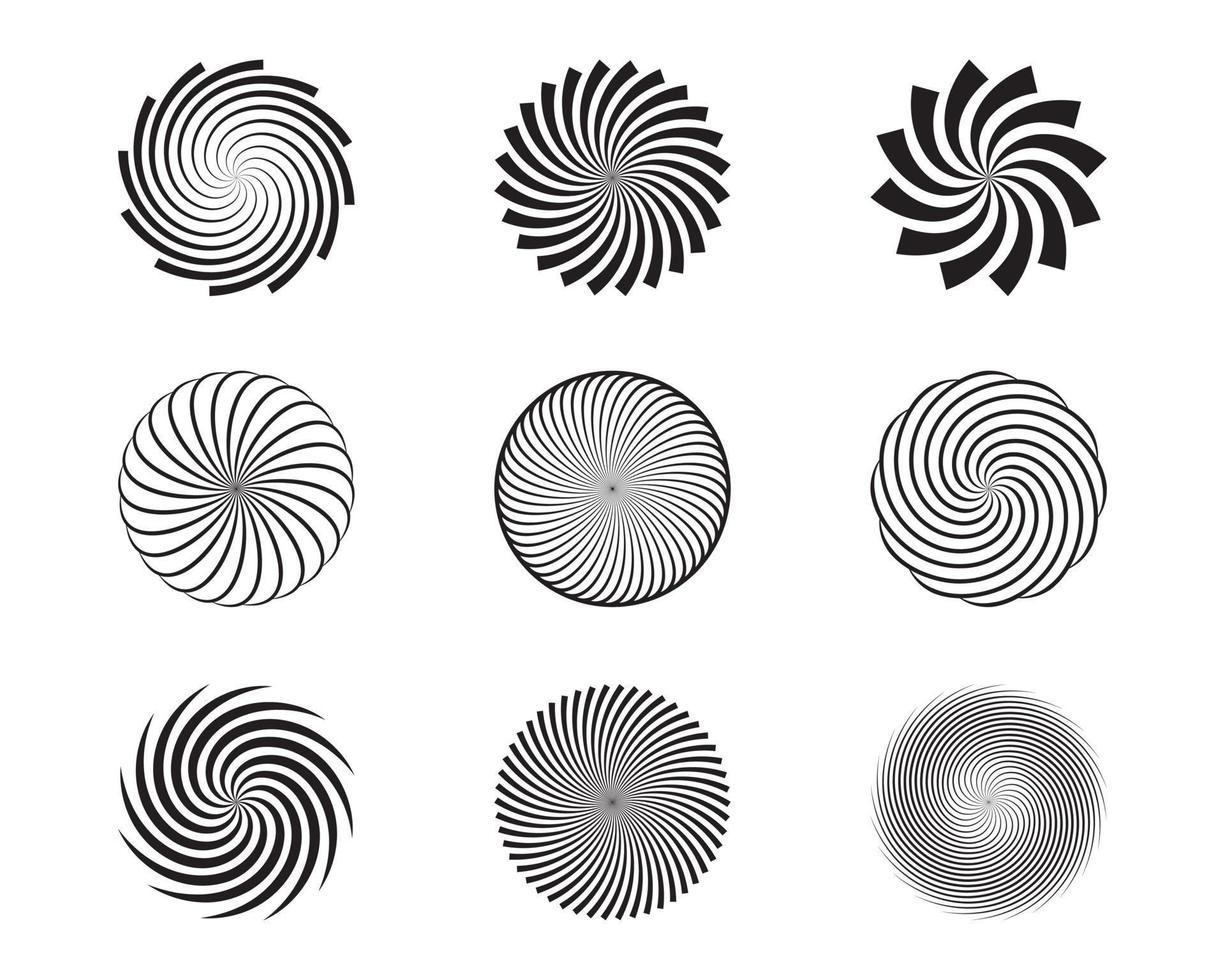 Spiral and swirl motion twisting circles design element set. Vector illustration.